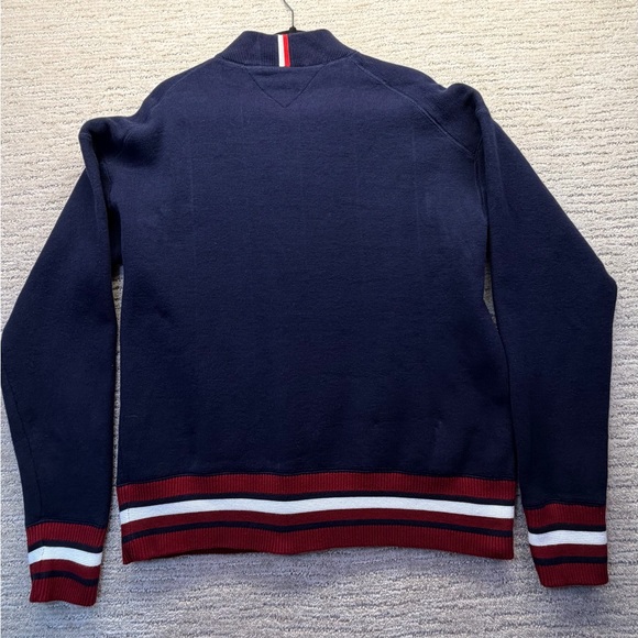 Tommy Hilfiger Men's Monogram Logo Appliqué Knit Navy Blue Varsity Bomber. - Picture 9 of 14